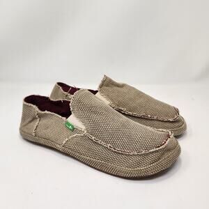 Sanuk Rounder Slip On Loafers Men Size 11 Tan Cotton Canvas Casual Shoes Comfort